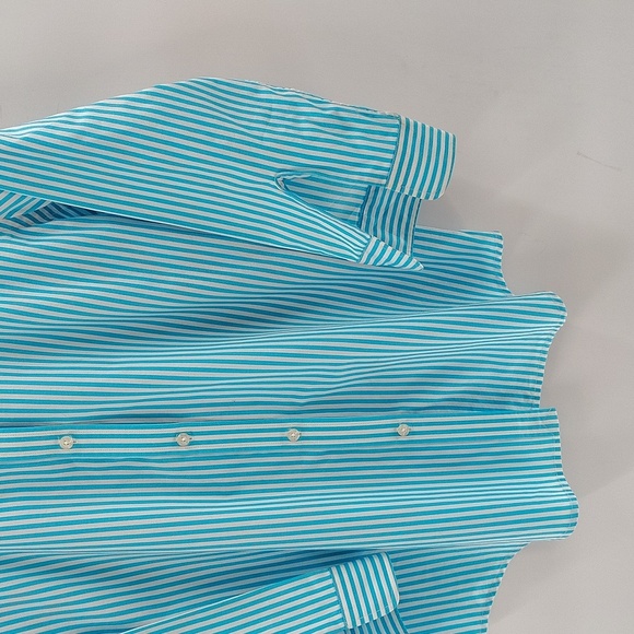CHAPS Ralph Lauren Turquoise And White Button Down Size Medium Quarter Sleeve - Picture 3 of 6